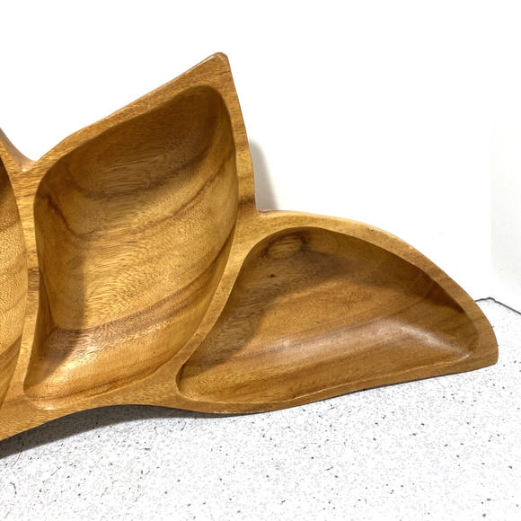 Leilani genuine Monkey Pod Wood hand crafted snack tray 4 section wooden decor - Picture 6 of 9